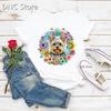 Femme Tshirt Funny Hat Wearing Watercolor Print Dog Cute Animal Print Tshirt Women Fashion Trend 90s Tshirt Dog Lover Tshirt