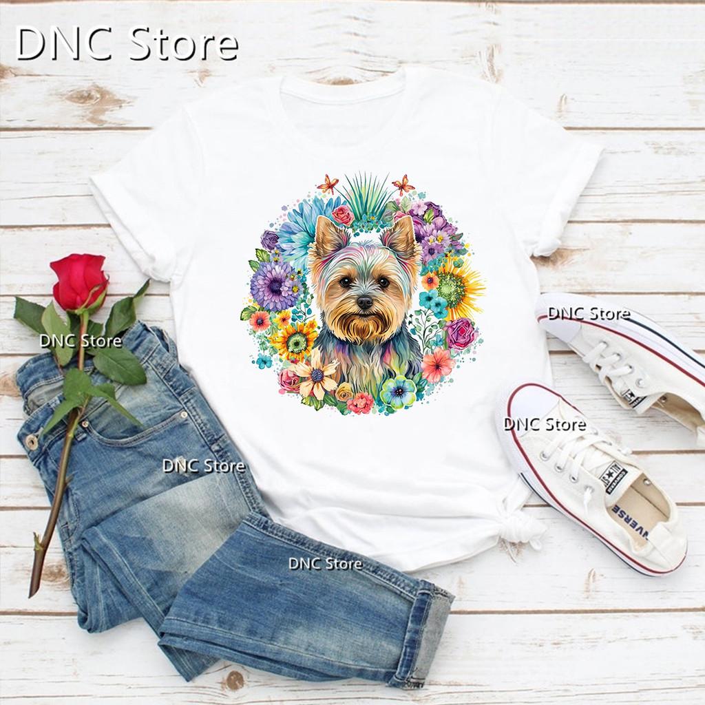 Femme Tshirt Funny Hat Wearing Watercolor Print Dog Cute Animal Print Tshirt Women Fashion Trend 90s Tshirt Dog Lover Tshirt