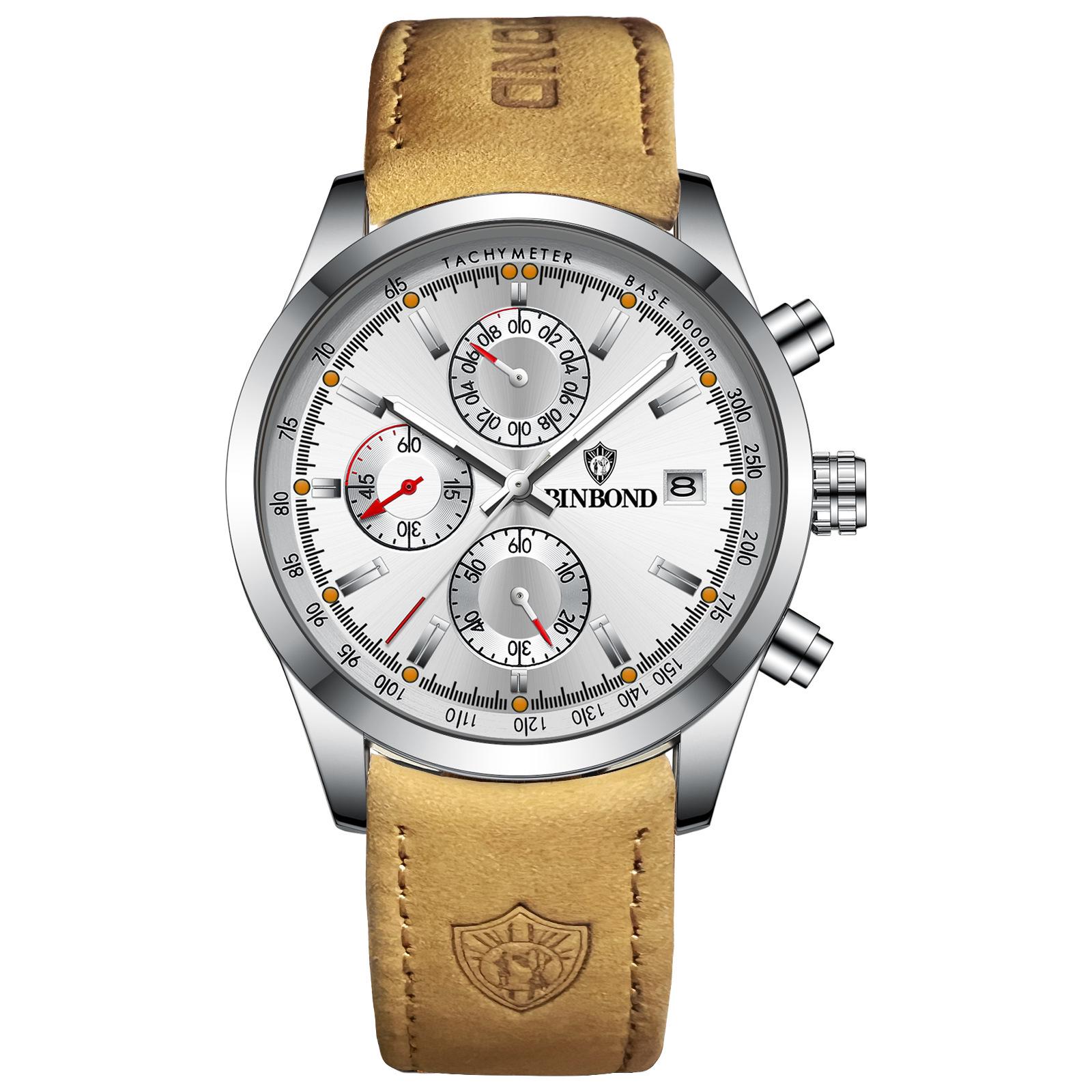Binbang Men s Multifunctional Leather Strap Quartz Watch - New Model, Hot Seller