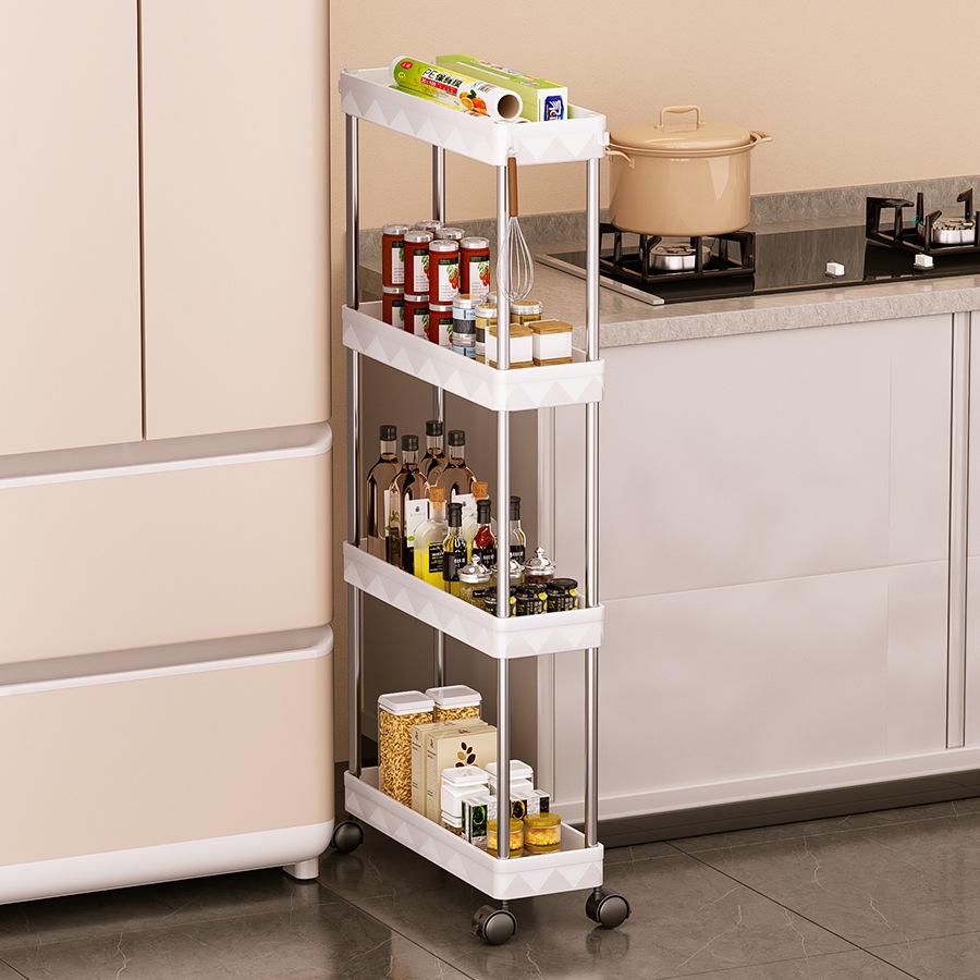 Bathroom Storage Rack With Wheels 3/4/5 Layer Rolling Utility Cart Bathroom Storage Organizer Multi-purpose Corner Shelf