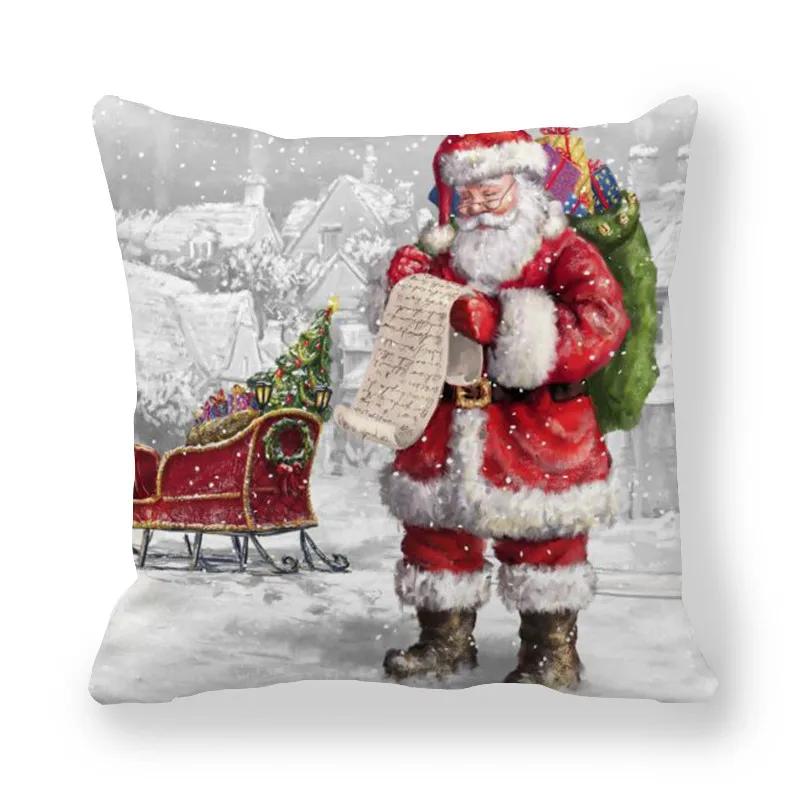 Merry Christmas  Decorations Printed Cushion Cover Home Living Room Sofa Decoration Square Pillowcase
