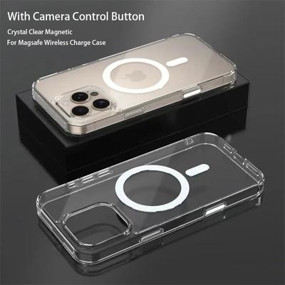 Avec Bouton de Contrôle de l'Appareil Photo Acrylique Transparent Pour Coque Magsafe Pour iPhone 16 Pro Max 16Plus Charge Magnétique Sans Fil Housse Antichoc