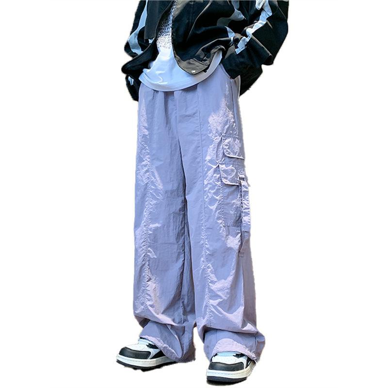 American Solid Color Pleated Functional Tooling Pants Men's Summer Trend High Street Ruffian Handsome Straight Loose Casual Wide-leg Pants