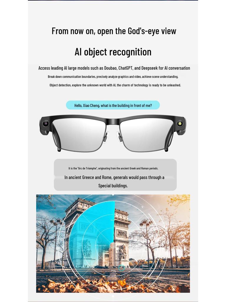 Lunettes Métalliques Bluetooth Intelligentes: Changement de couleur, Lecture de musique, Caméra 8MP, Traduction globale
