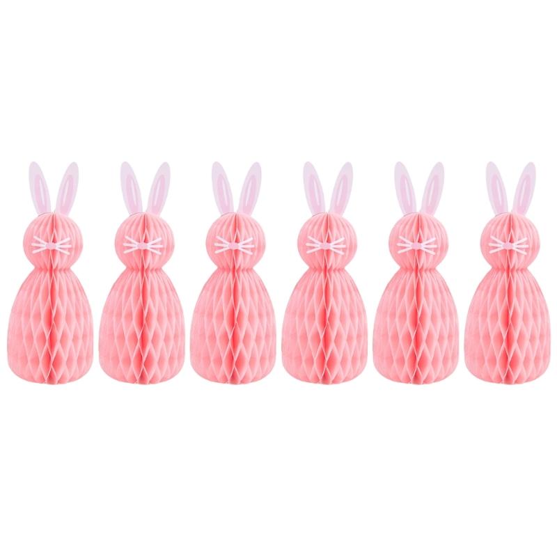 

6Pcs Honeycomb Easters Hanging Decorations 3D Rabbit Centerpieces Fashion Accessory for Party and Table Decoration розовый