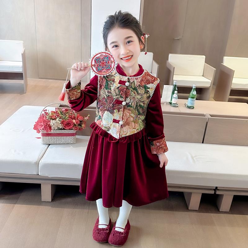 Red Princess Winter Dress for Girls - New Style Autumn/Winter Holiday Outfit