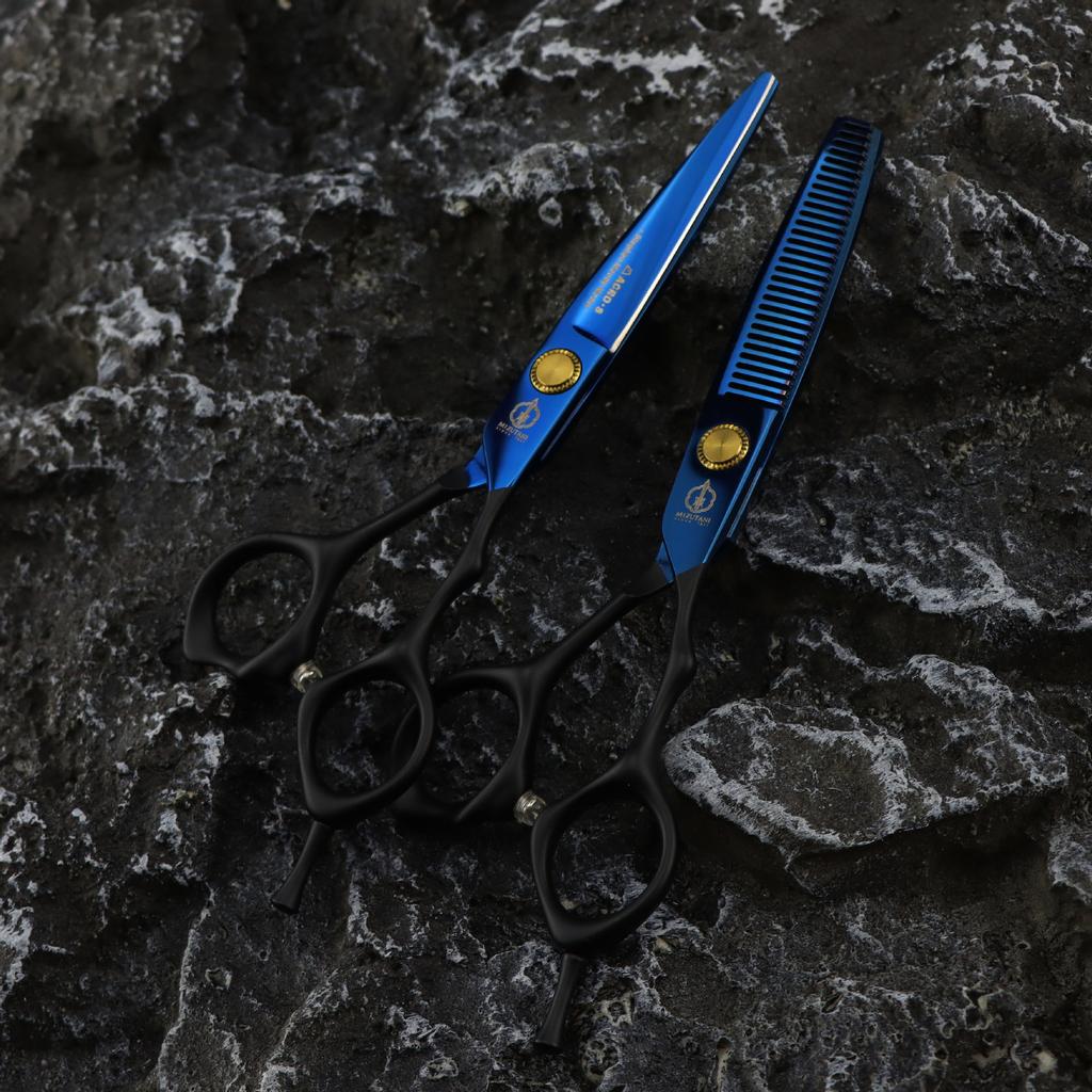 6.0 inch FM-20 half black handle blue water valley model, hair scissors, hair scissors, flat scissors, bangs scissors, tooth scissors