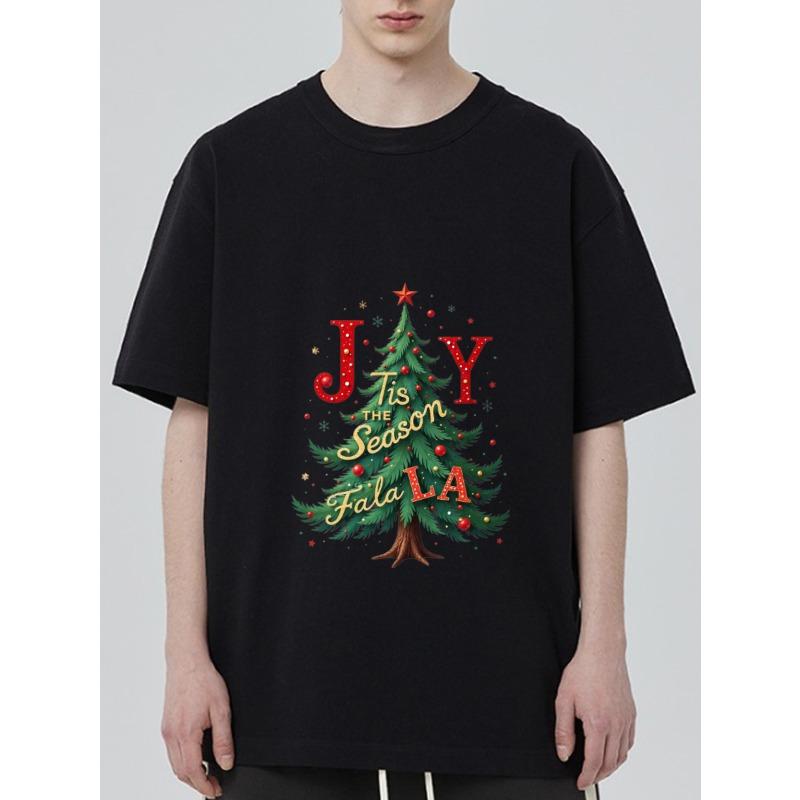 Christmas T Shirt Black Joy Tis The Season Falala Christmas Tree Print Holiday Party Wear