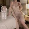 Women's Satin Lace Mesh Low Cut Push Up Padded Backless Sleep Dress with Robe Set
