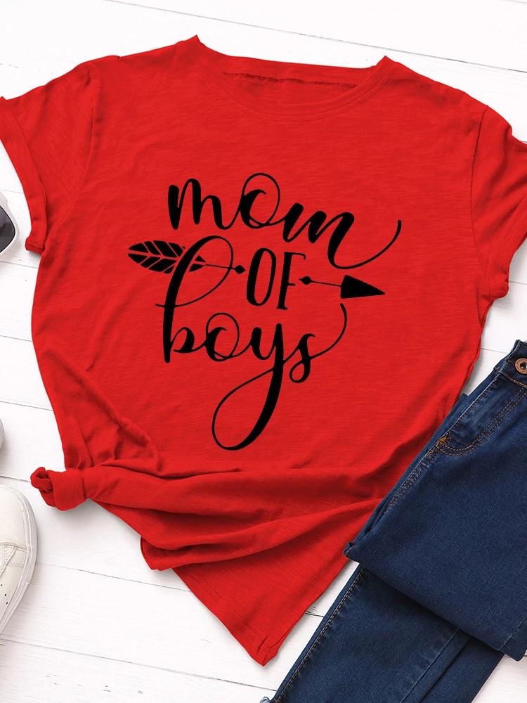 Mom of Boys Arrow Print T Shirt Women Short Sleeve O Neck Loose Tshirt Summer Women Causal Tee Shirt Tops Camisetas Mujer