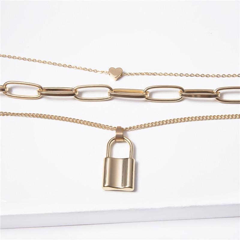 Mehrschichtiger Liebesschloss-Anhänger Choker Mode Steampunk Vorhängeschloss Herz Kettenhalskette Damenschmuck