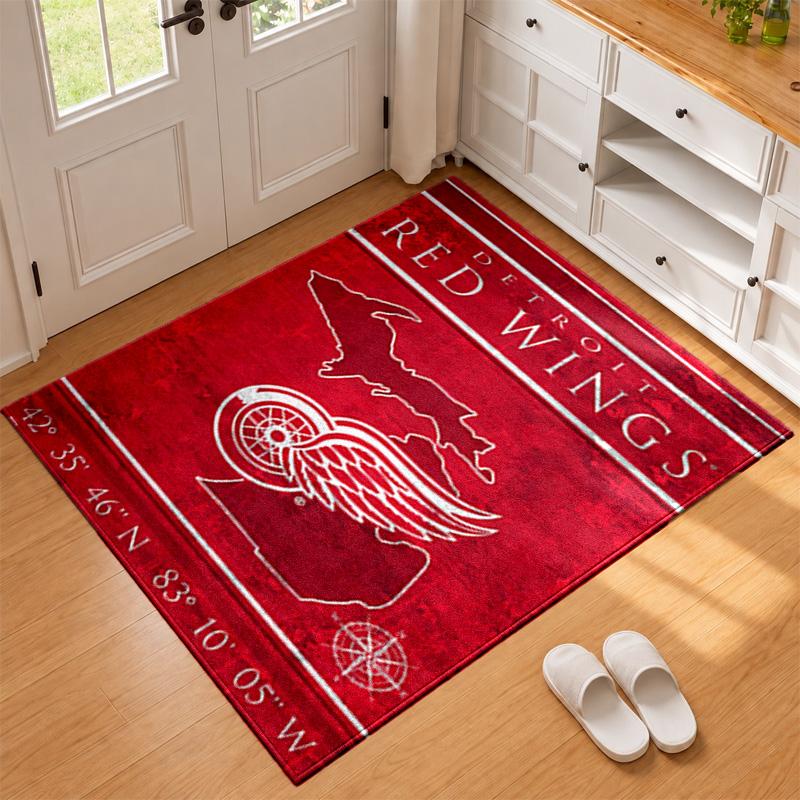 Detroit Red Wings Carpet Door Mat for Living Room or Bedroom Protective Mat Under Chair Office Decoration Christmas Gift Birthday Present