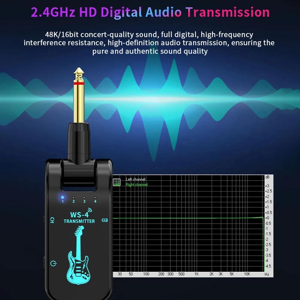 WS-4 2.4G Wireless Guitar System Guitar Transmitter Receiver Set for Electric Guitar Bass 48K/16bit Real-time Transmission