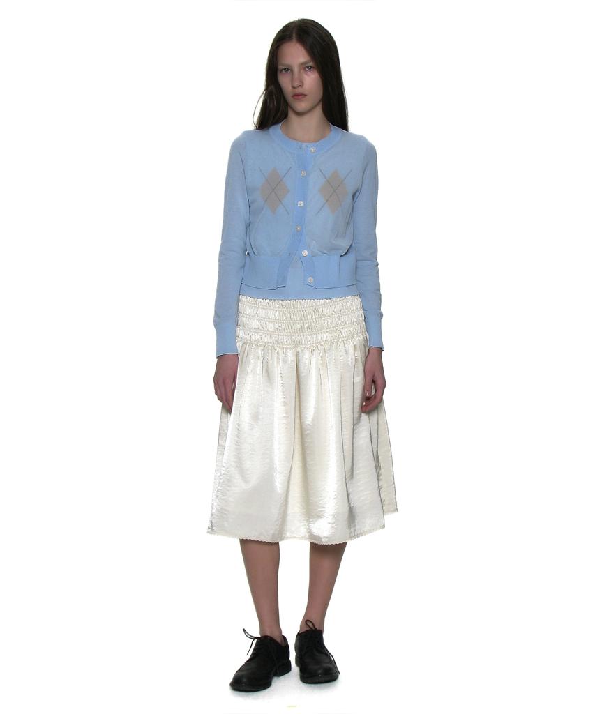 Partimento Woman Lace Trim Smocking Midi Skirt_Ivory