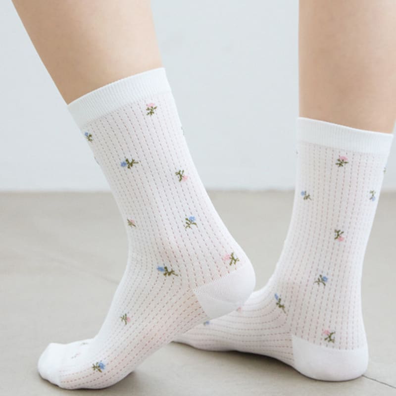 TSH Chaussettes Côtelées à Fleurs 3 Couleurs