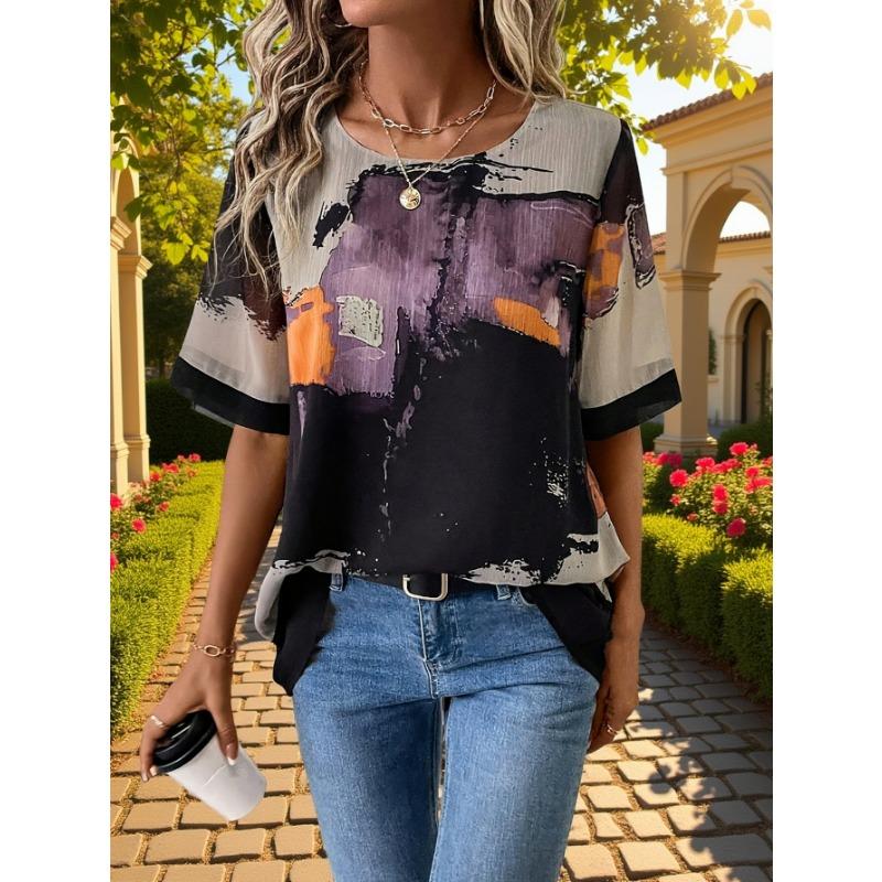 Plus Size Women s Color Block Print Blouse S