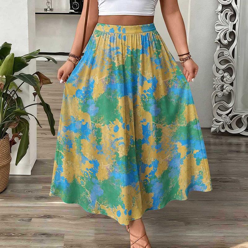 Vintage Floral Maxi Skirt Women High Waist A-Line Boho Resort Flowy Long Skirt