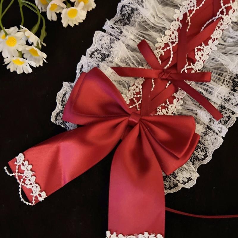 Gothischer Rüschenspitzen-Schleifenknoten-Kopfschmuck Cosplay Haaraccessoires für Dienstmädchen-Mädchen Süßes Stirnband Süße Party-Accessoires