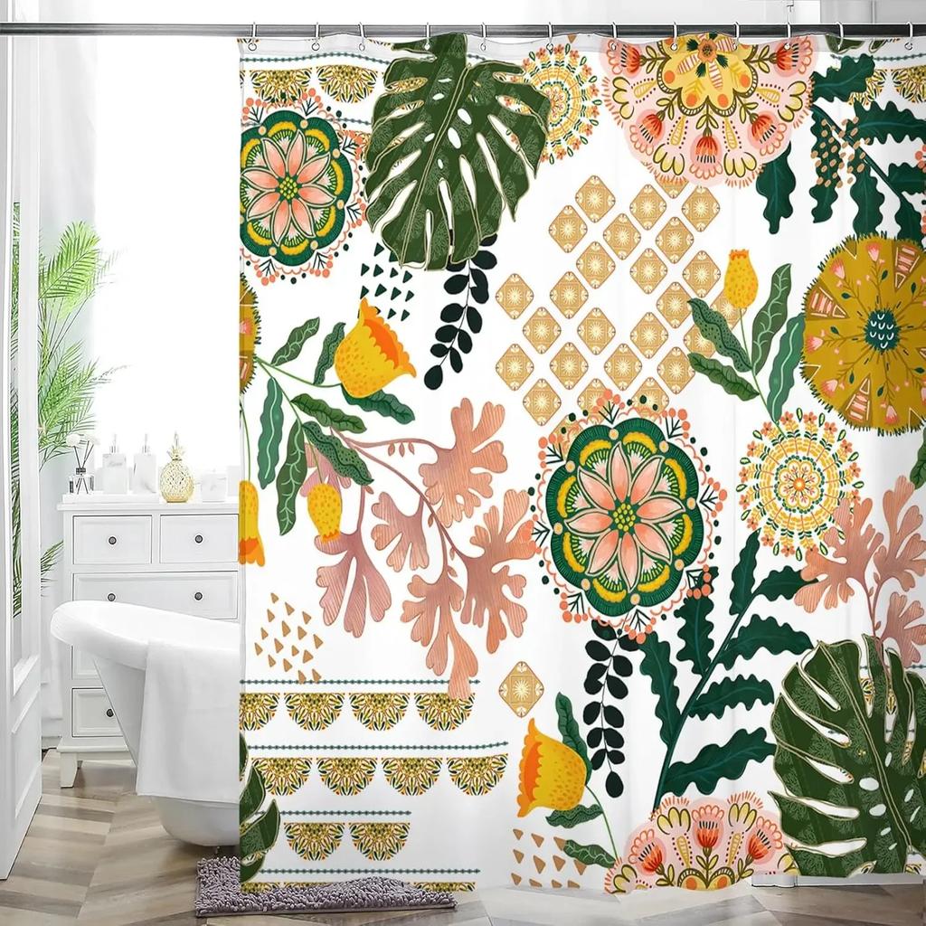 Multicolor Flower Art Floral Shower Curtain Bathroom Decorative Waterproof Washable Shower Curtain