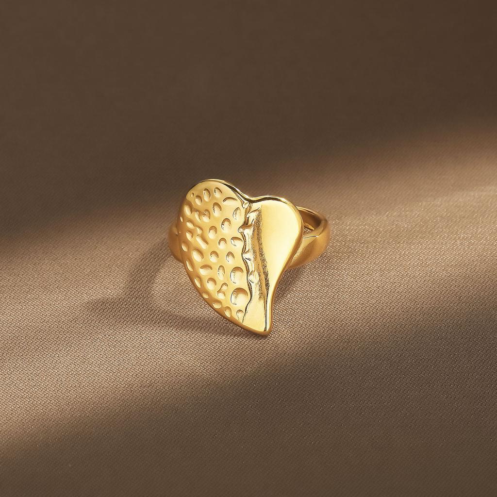 Personalized Ring, Stainless Steel Vacuum Plated 18K Gold Irregular Wide Face Opening Jewelry