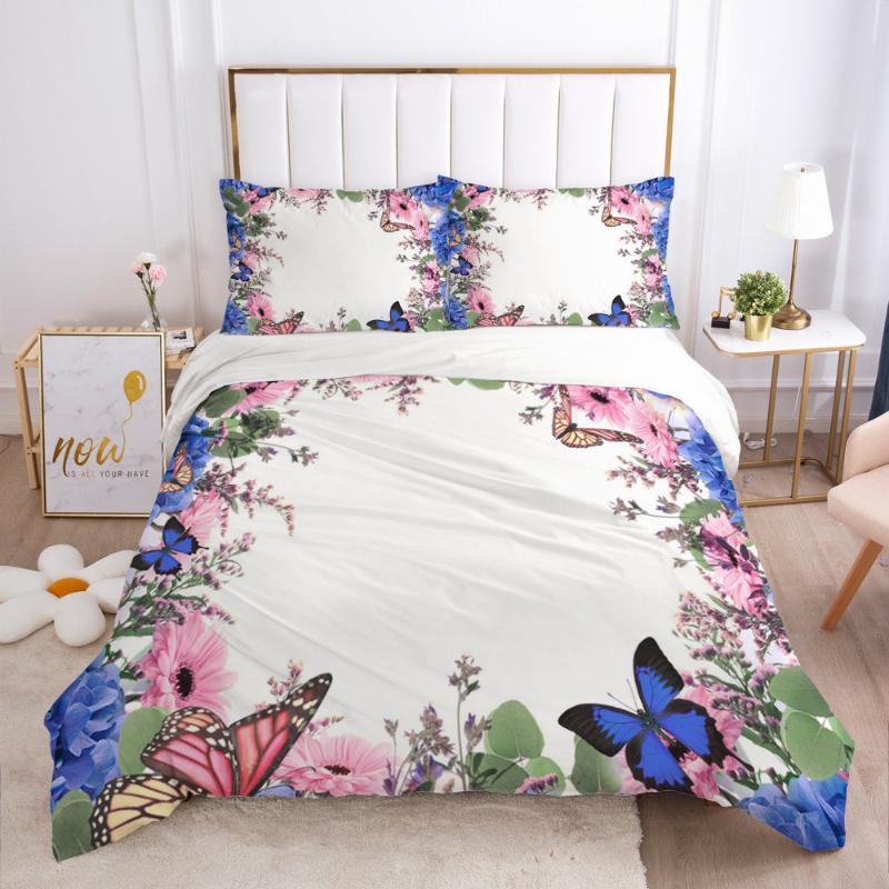 Butterfly Duvet Cover Set Pink Butterflies Rose Printed Comforter Cover Set For Girls Teens Women Spring Fresh Theme Quilt Cover