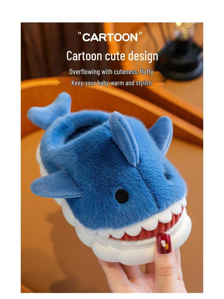 Children's Waterproof Shark Slippers – Non-Slip, Fur-Lined for Boys, Perfect for Autumn and Winter Indoors
