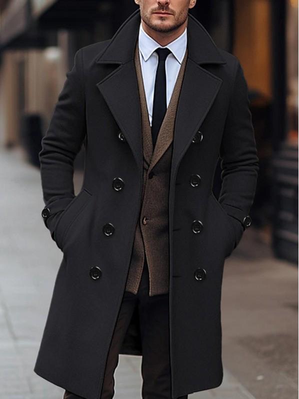 2025 European Men's Woolen Mid-Length Single-Breasted Fashion Overcoat