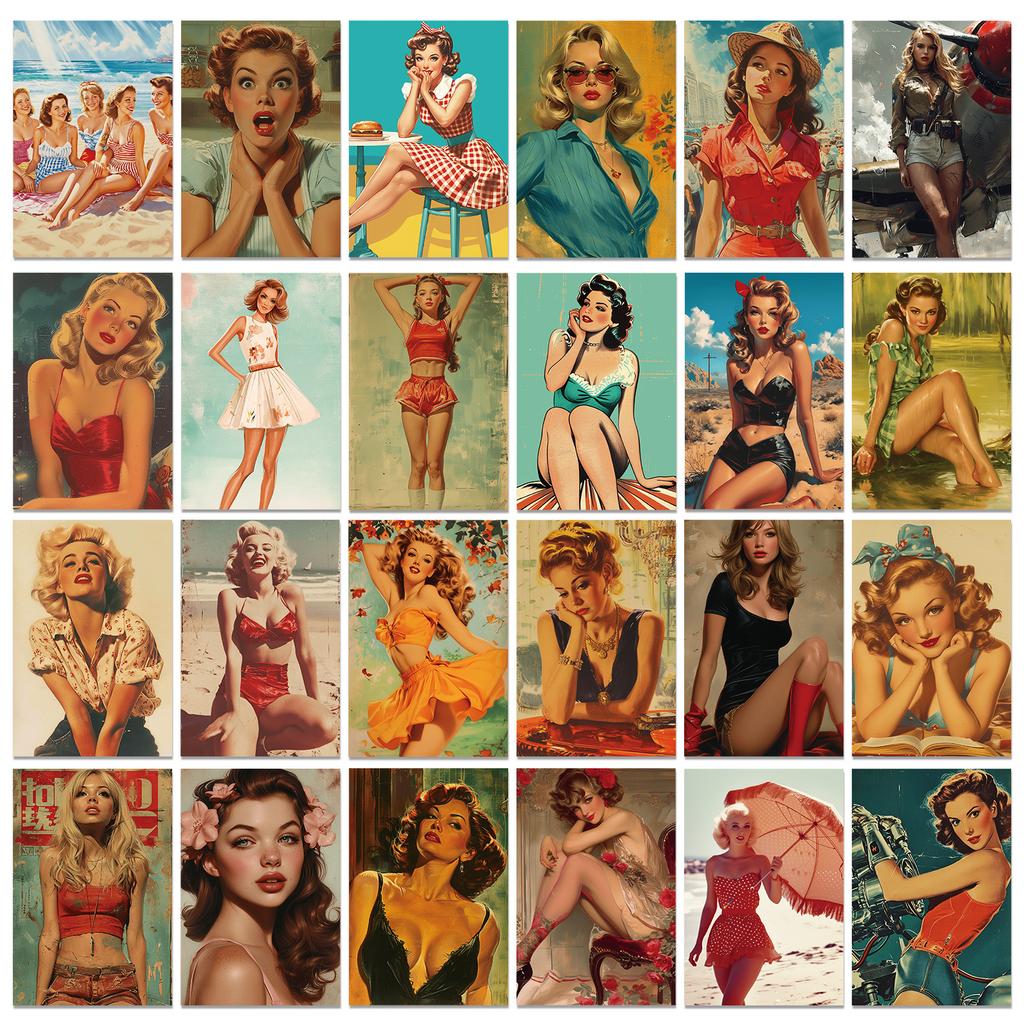 50 Vintage Girl Wall Decor Cards Nostalgic Sexy Girl Greeting Cards Postcards