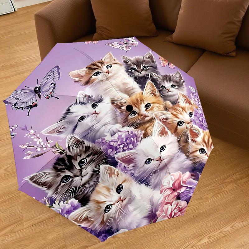 1PC Kittens Flowers Umbrella-8-Rib Reinforced Portable Folding Travel Suitable for All Seasons Outdoor Daily Use  -J0390