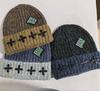 Y2K Men and Women Winter Knit Beanie Thickened Warm Black Four Leaf Decor Patch Label, Warm Mixed YarnStreetwear Cuffed Skull Ha
