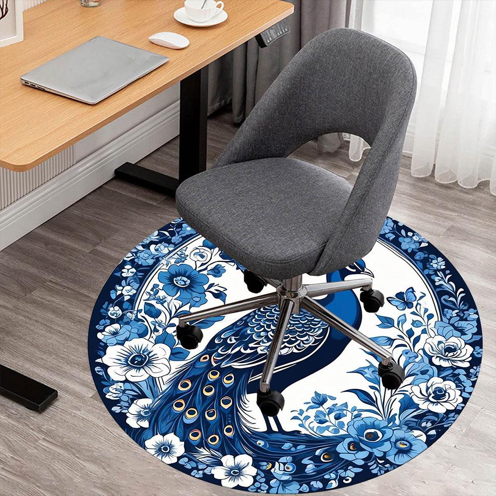 

1pc Peacock Flowers Round Chair mat Area Rug - Non-Slip, Floor Mat for Office, Bedroom, and Indoor Decor -1002210 80cm by 80cm