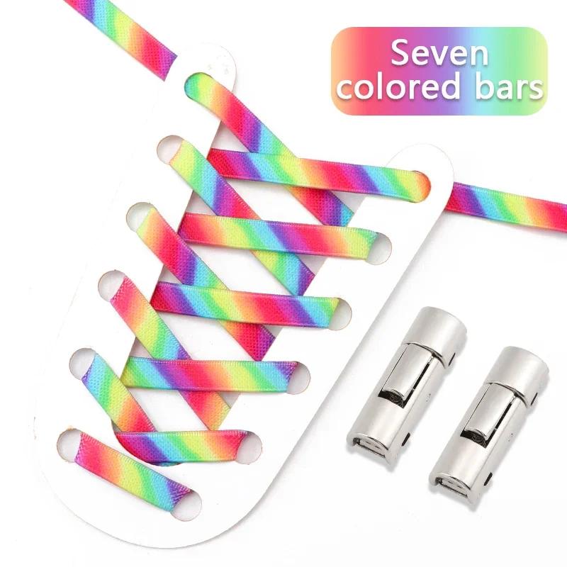 No Tie Shoelaces For Sneakers Elastic Shoe Laces Rainbow Precision Organization Metal Buckle Lock Lazy Shoelace Flat 17 Colors