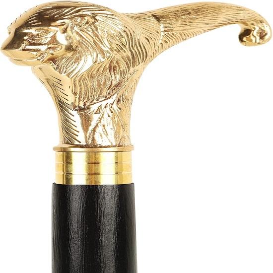 Brass Lion Handle Cane Black Wooden Walking Stick Cane Handcrafted Wood Perfect Offering Cane for Men Women Senior Cane 3 Fold Fancy Cane