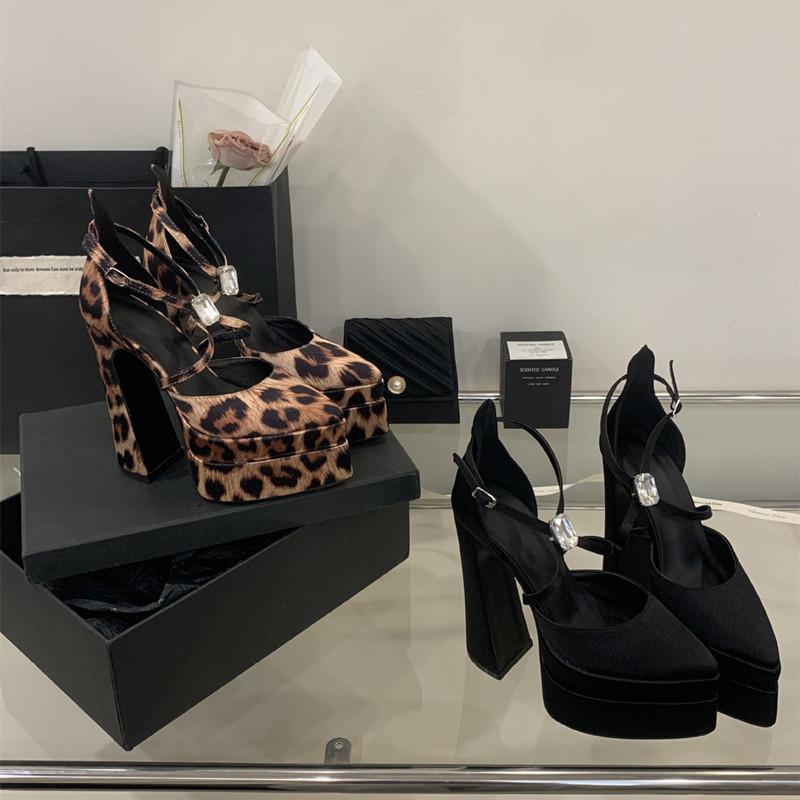 Fashion Runway Style Fashion Cross strap Platform Wedges Women Pumps Spring Summer Sexy Leopard Pattern Satin High heels Party Shoes