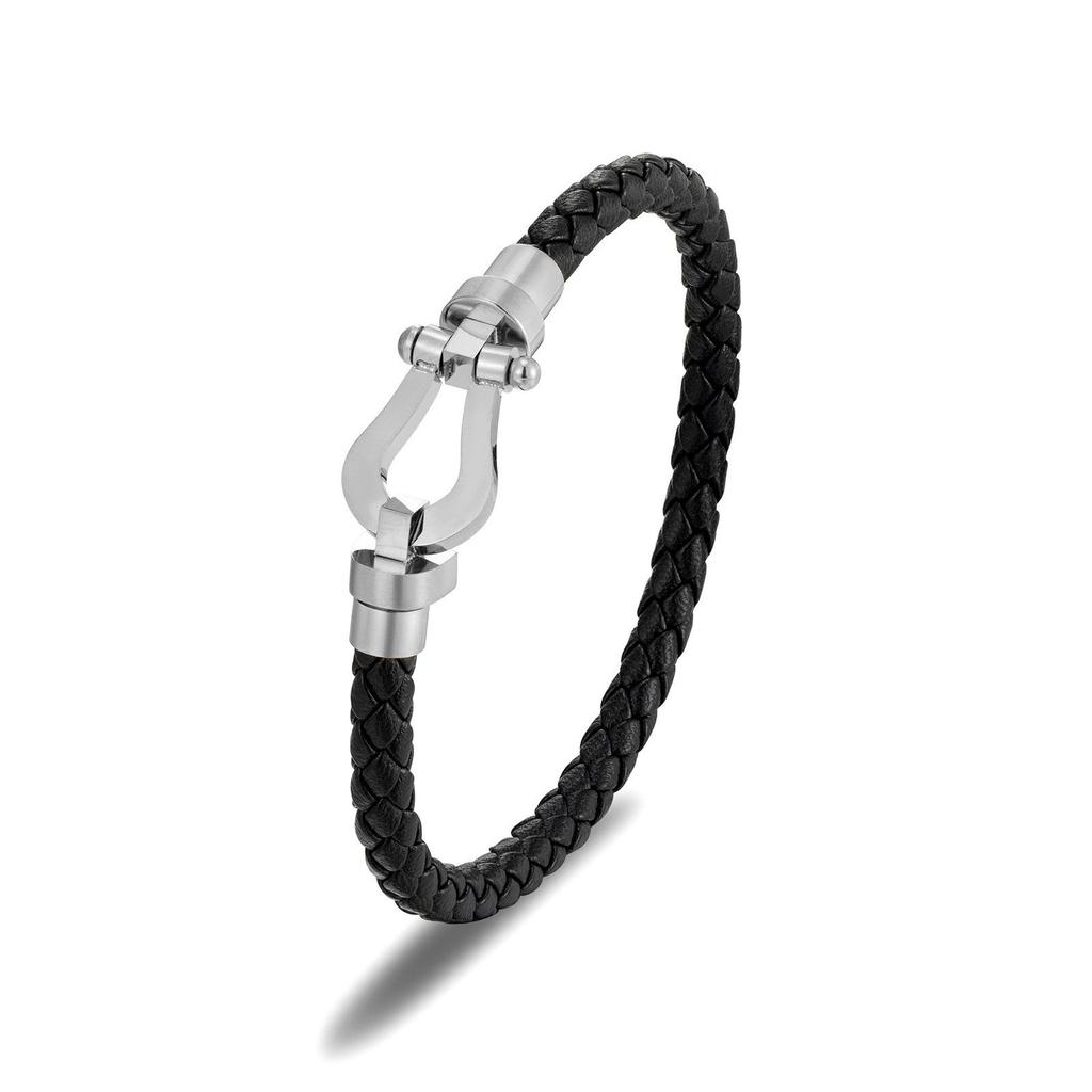 Pulsera de acero de titanio chapada en oro con hebilla de herradura, diseño en forma de U de acero inoxidable, trenzada para hombre y mujer, accesorio para parejas.