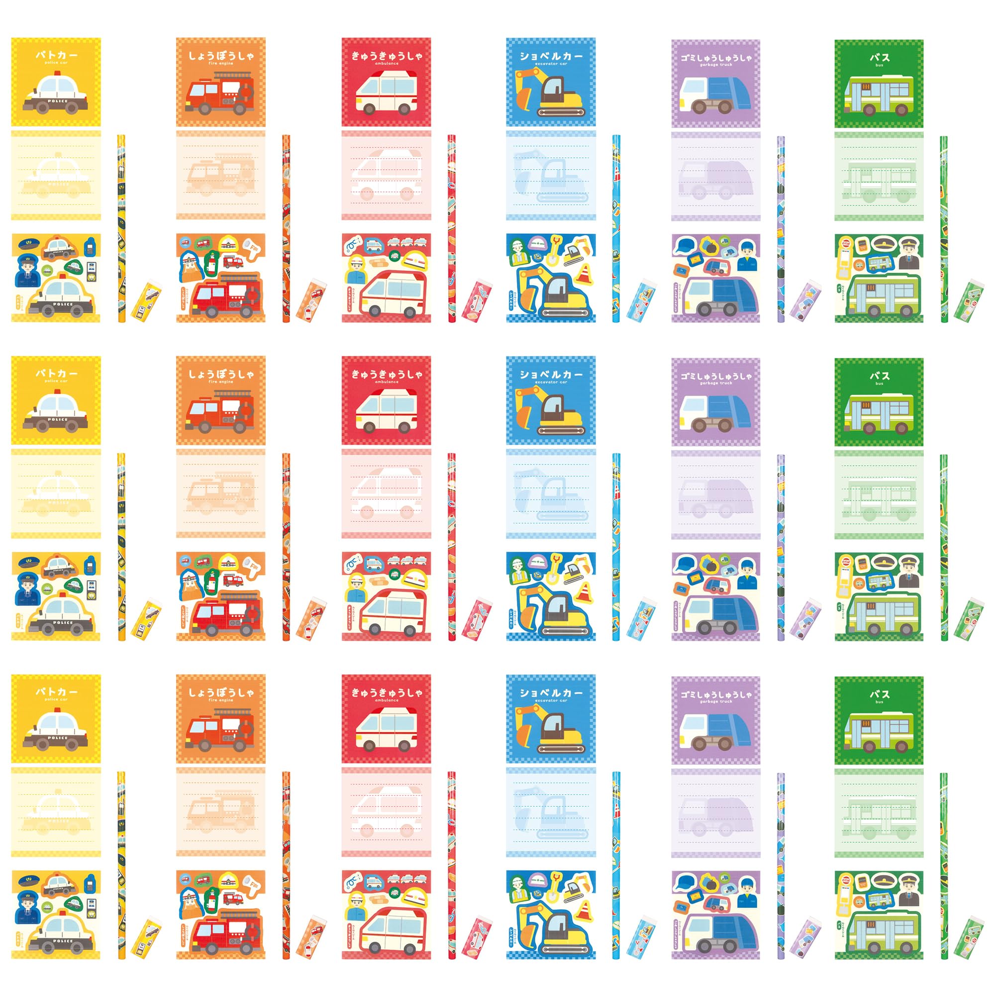 

канцелярский набор с транспортом 6 видов x 3 штуки, всего 18 штук на день рождения, 4 штуки в офис, пожарная машина, полицейская машина, мусоровоз по 4 штуки каждого вида, (малая вместимость,