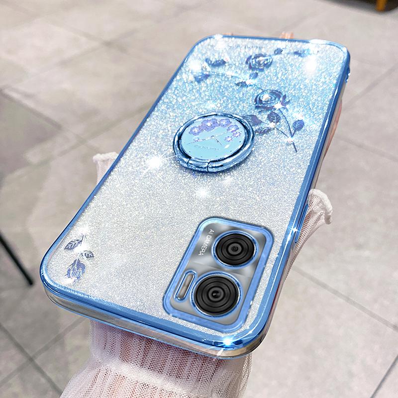 

KADEM For Motorola Moto E22 4G/E22i 4G TPU Cover Ring Kickstand Glitter Phone Case Blue