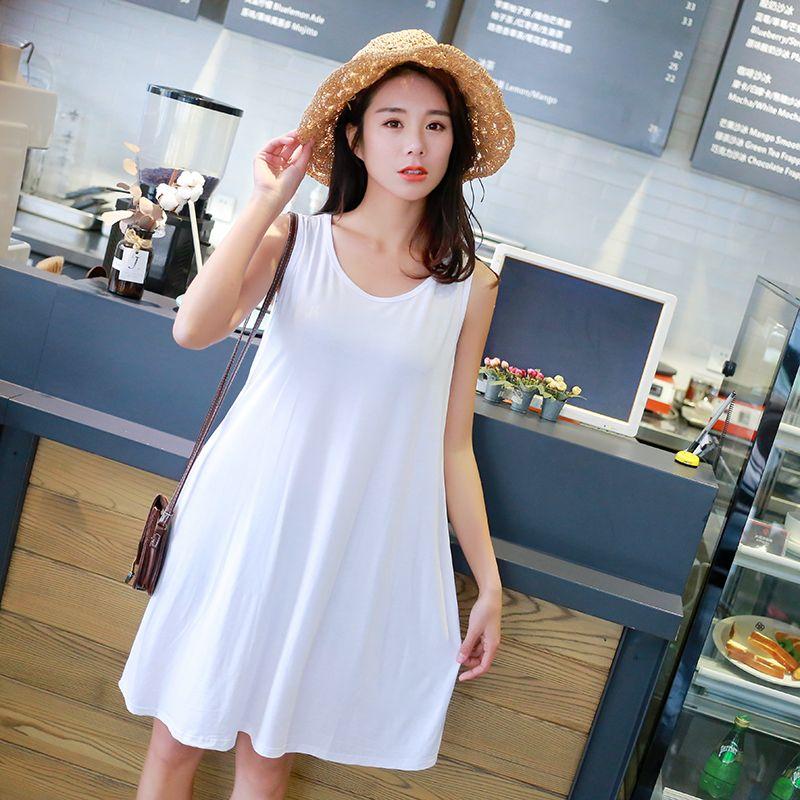 

Modal Summer Thin Simple Homewear Vest Dress White M(80-100)