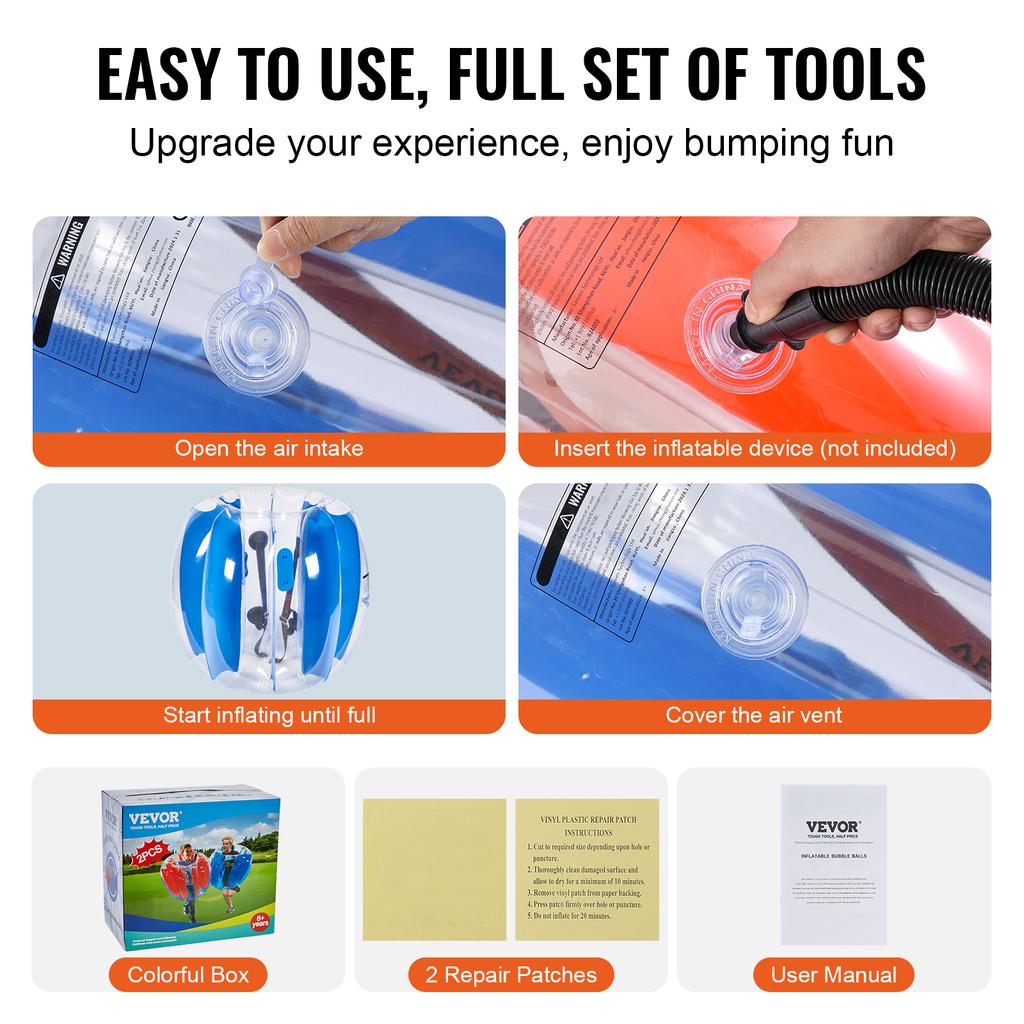 SucceBuy 2'li Paket 2/3FT Şişirilebilir Tampon Topları Vücut Sumo Zorb Topları Çocuklar ve Gençler İçin Dayanıklı PVC İnsan Hamster Baloncuk Topları