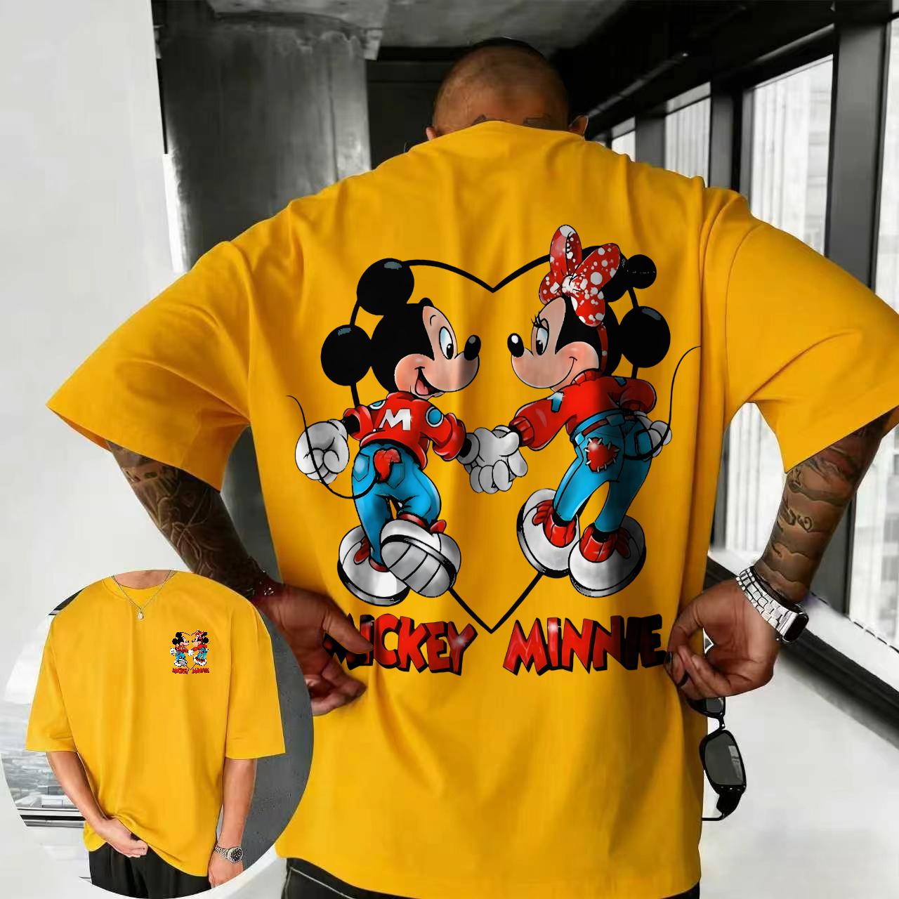 Летняя футболка Disney Микки Маус 2026 100% Чистый Хлопок Короткий Рукав Повседневная Свободная Дышащая Верх Нерастяжимый S