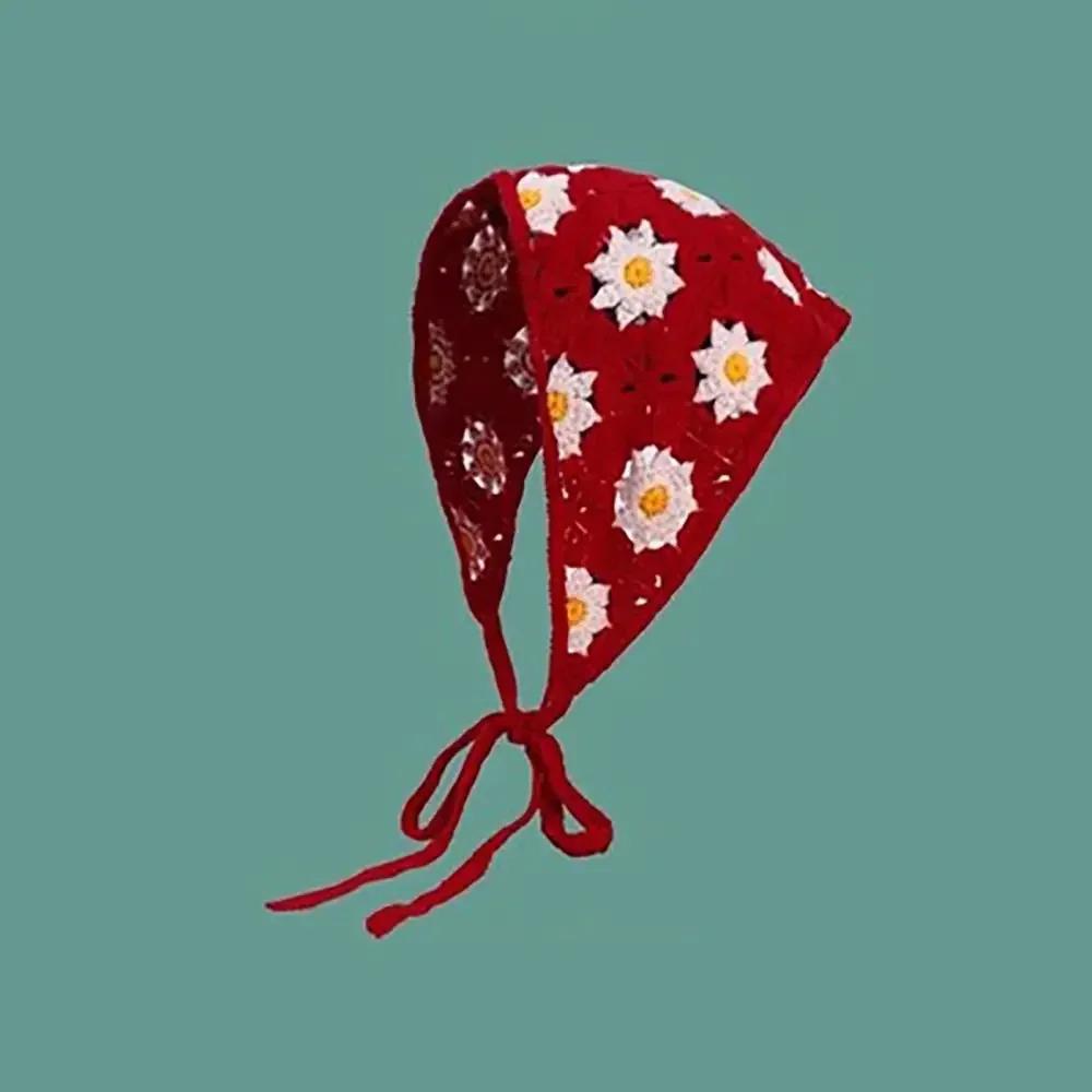 Gestricktes Dreieck-Stirnband im französischen Pastoralstil, kleines Blumen-Stirnband, Handtuch, handgefertigt, gehäkeltes Kopftuch, Mütze, Frühling/Sommer