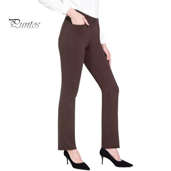 

Женские офисные брюки, эластичные, с высокой талией, однотонные брюки с карманами, легкие расклешенные офисные повседневные брюки M коричневый