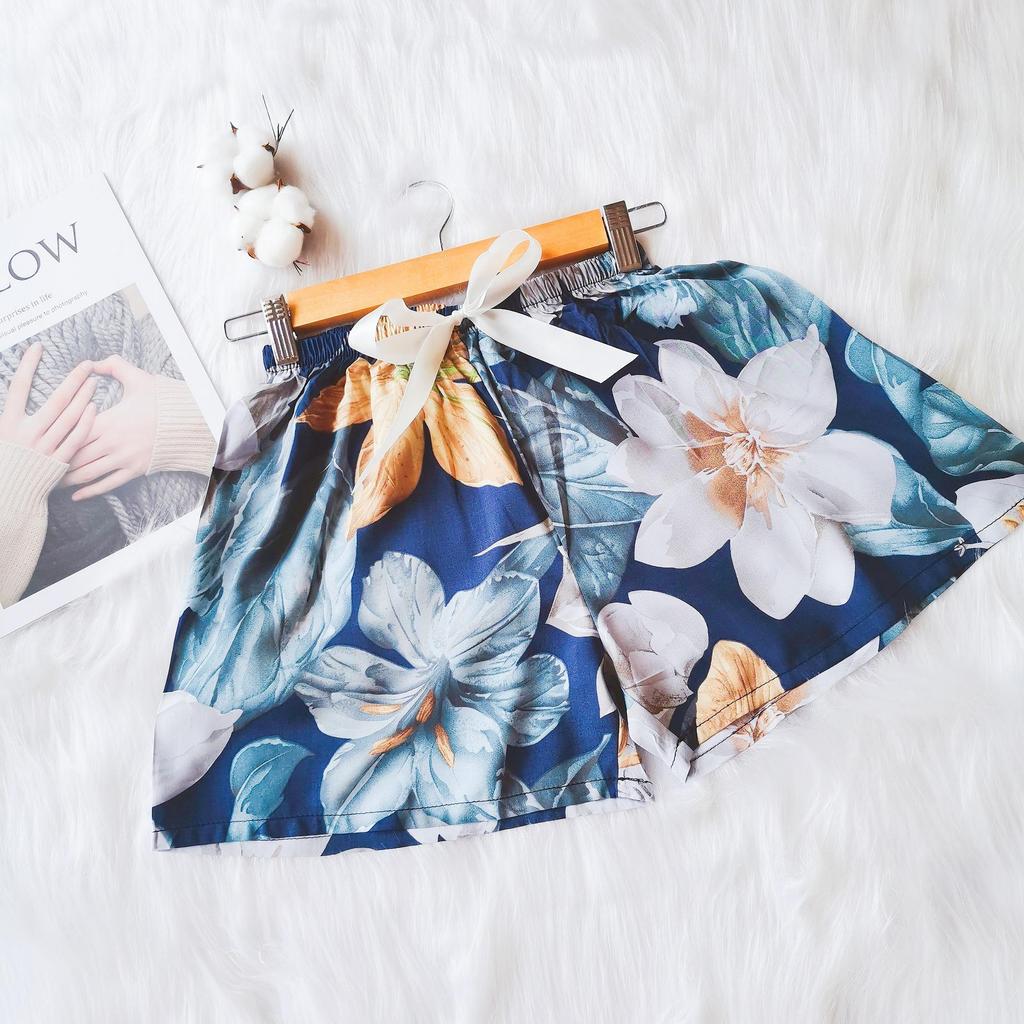 Women's Summer Cotton Silk Drapey Floral Shorts with Elastic Waist