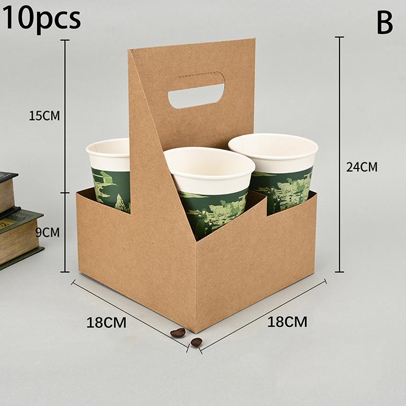 10Pcs Kraft Paper Drink Carrier with Handle 1/2/4Cup Capacity Coffee Cup Holder for Hot Or Cold Drinks Takeout Suitable for Cafe