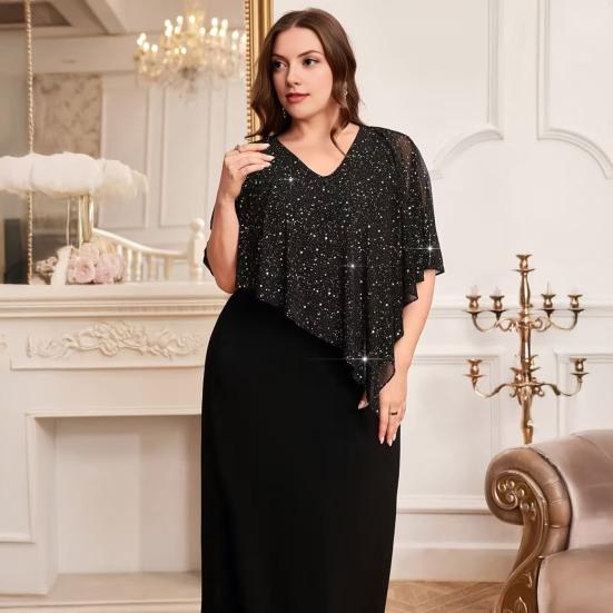 Abito per la Madre della Sposa da Donna Scollo a V Abito da Sera Formale con Mantella in Chiffon e Paillettes Taglie Forti Abito per Ospite di Matrimonio