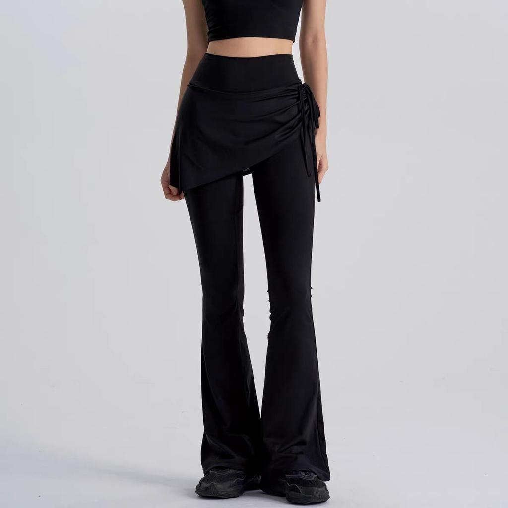 High-Waist Butt-Lifting Yoga Pants with Skirt Overlay for Women - Flared, Tight-Fitting, Anti-Exposure Fitness & Pilates Wear