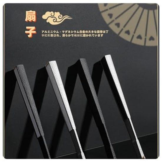 Titanium alloy folding fan men 9.5 inches suitable kimono yukata fireworks festivals celebrations Fathers Day gifts Tai Chi durable item (Black Pure