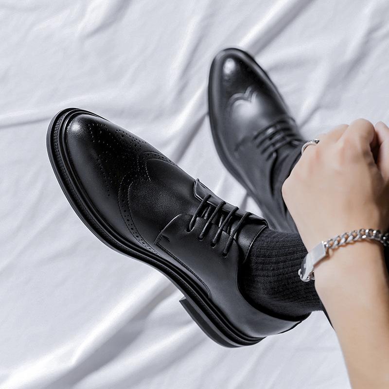 New Men'S Leather Shoes Dress Black Casual Business Trend British Block Men'S Shoes 7667-R