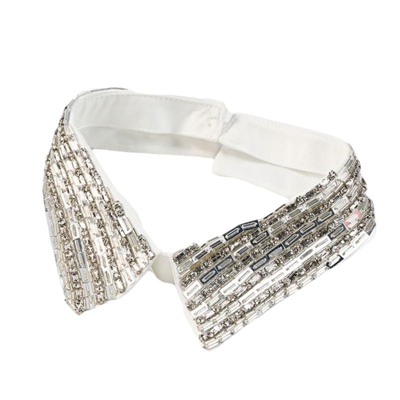 Jeweled Half Shirt False Collar Beaded Diamante Spread Lapel Rocker Art Collar Sweet Shawl False Decorative Shawl белый
