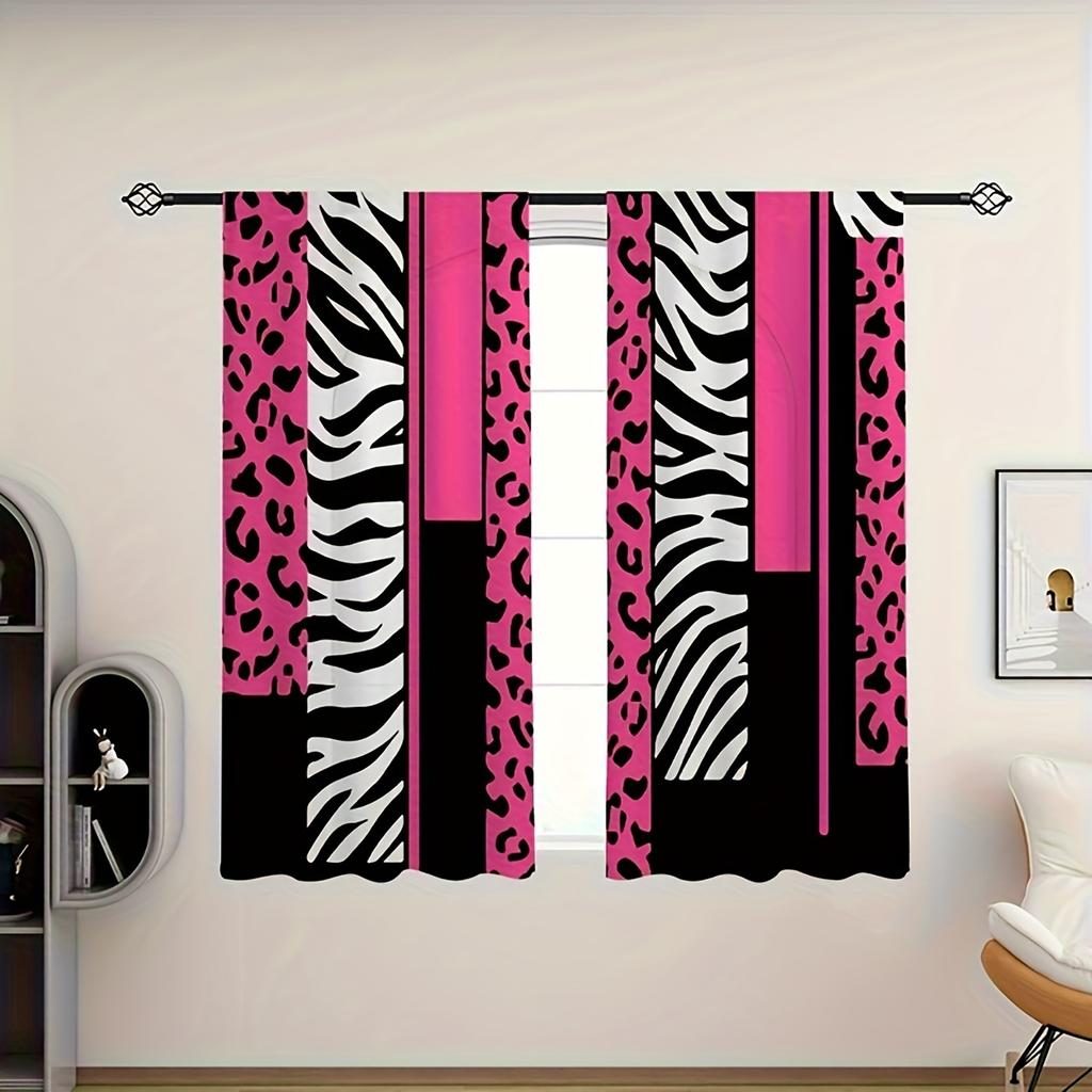 Pink Zebra Leopard Print Curtains Vibrant Drapes Easy Hanging Living Room Party Decor Curtain Semi Sheer For Made Of Polyester With Rod Pocket